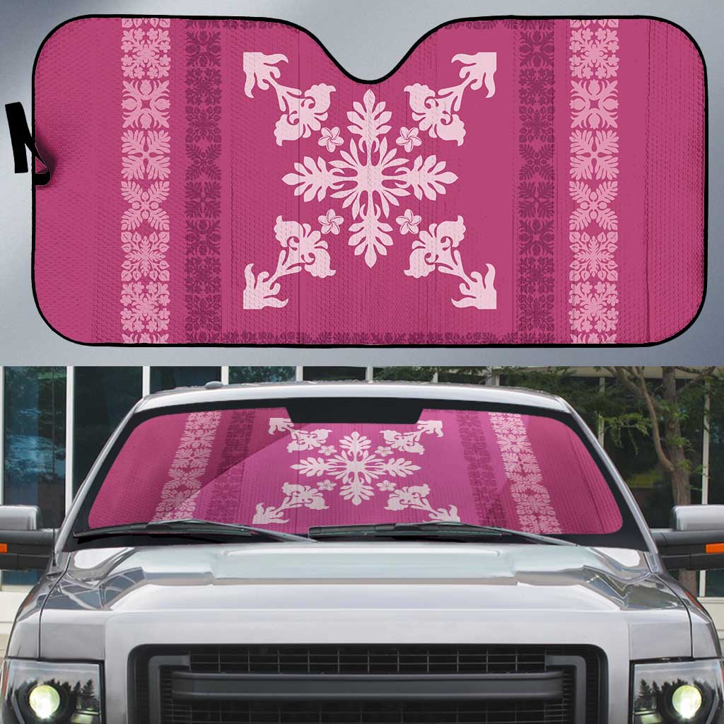 Hawaiian Quilt Block Design Auto Sun Shade Pink Hawaii Culture Motifs - Polynesian Pride