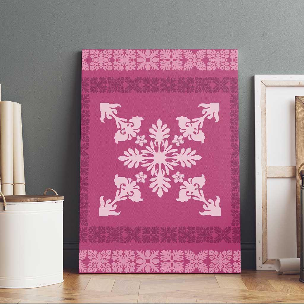 Hawaiian Quilt Block Design Canvas Wall Art Pink Hawaii Culture Motifs - Polynesian Pride
