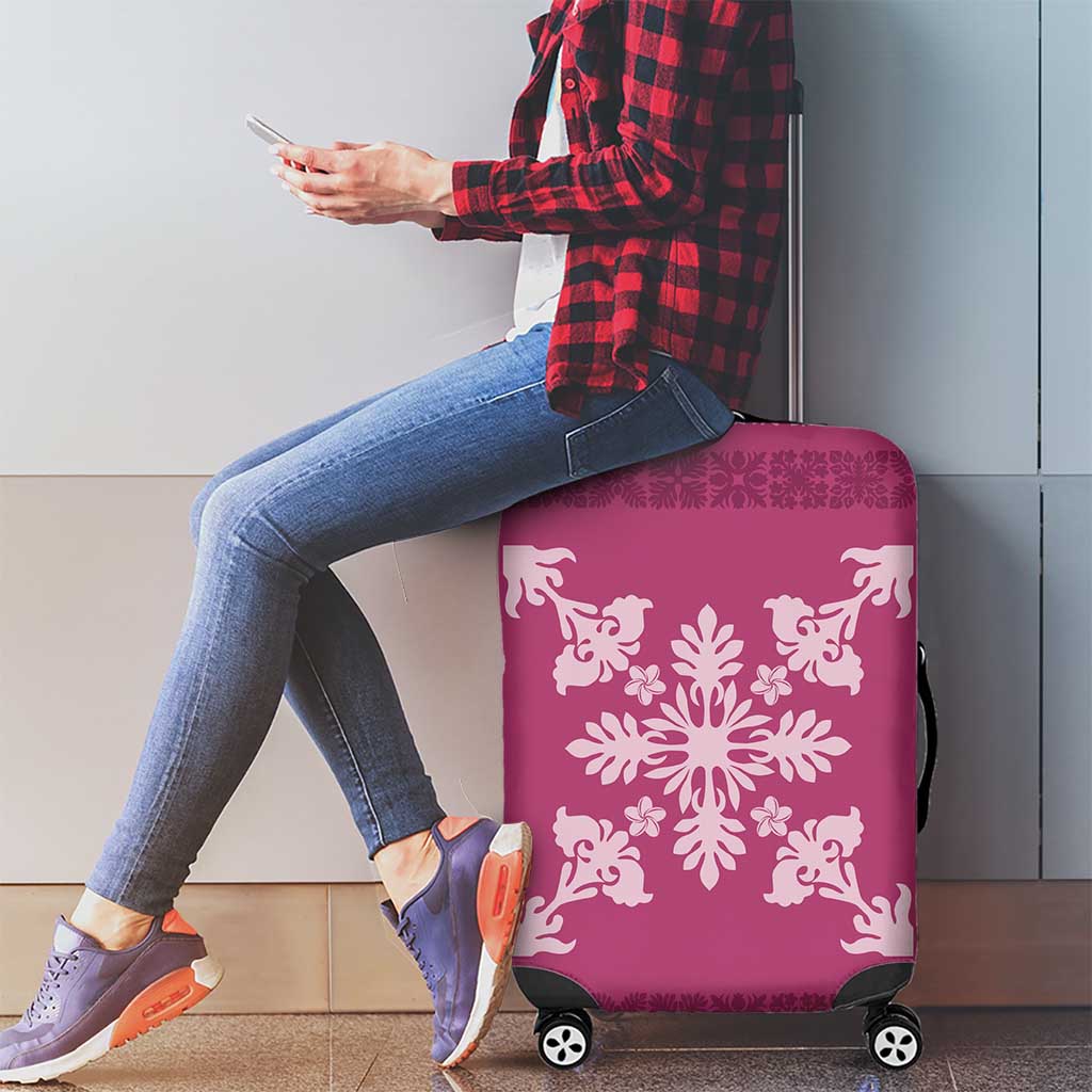Hawaiian Quilt Block Design Luggage Cover Pink Hawaii Culture Motifs - Polynesian Pride