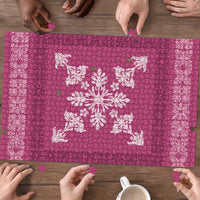 Hawaiian Quilt Block Design Puzzle Pink Hawaii Culture Motifs - Polynesian Pride