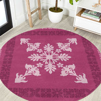 Hawaiian Quilt Block Design Round Carpet Pink Hawaii Culture Motifs - Polynesian Pride