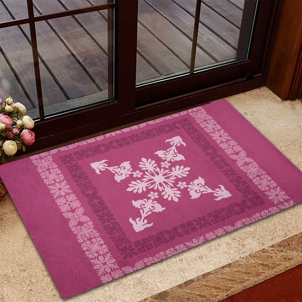 Hawaiian Quilt Block Design Rubber Doormat Pink Hawaii Culture Motifs - Polynesian Pride