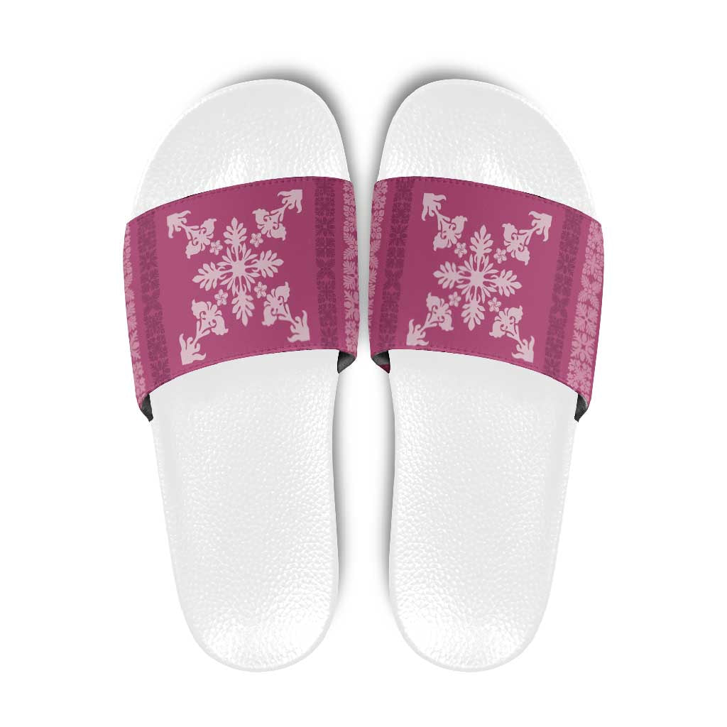 Hawaiian Quilt Block Design Slide Sandals Pink Hawaii Culture Motifs - Polynesian Pride