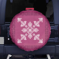 Hawaiian Quilt Block Design Spare Tire Cover Pink Hawaii Culture Motifs - Polynesian Pride