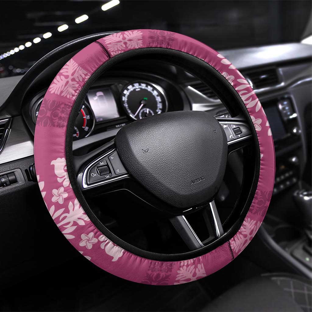 Hawaiian Quilt Block Design Steering Wheel Cover Pink Hawaii Culture Motifs - Polynesian Pride