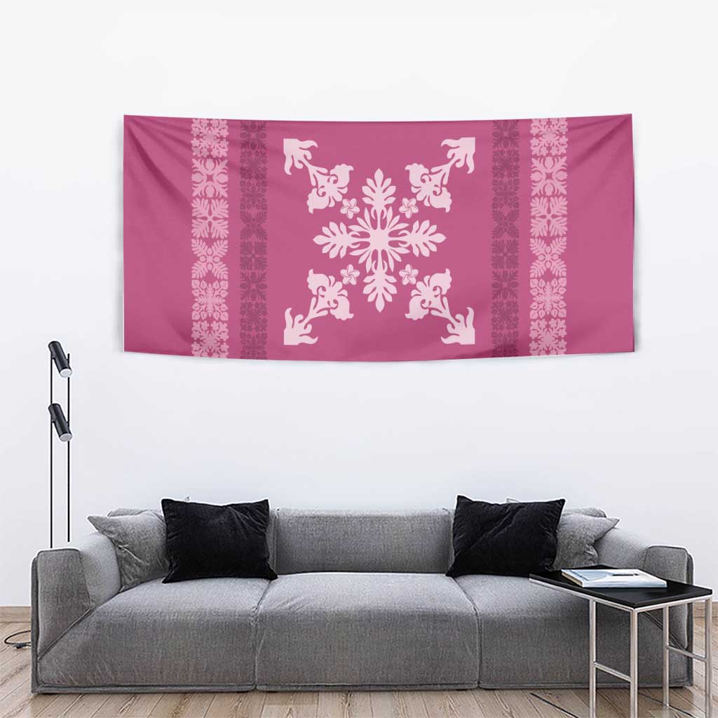 Hawaiian Quilt Block Design Tapestry Pink Hawaii Culture Motifs - Polynesian Pride
