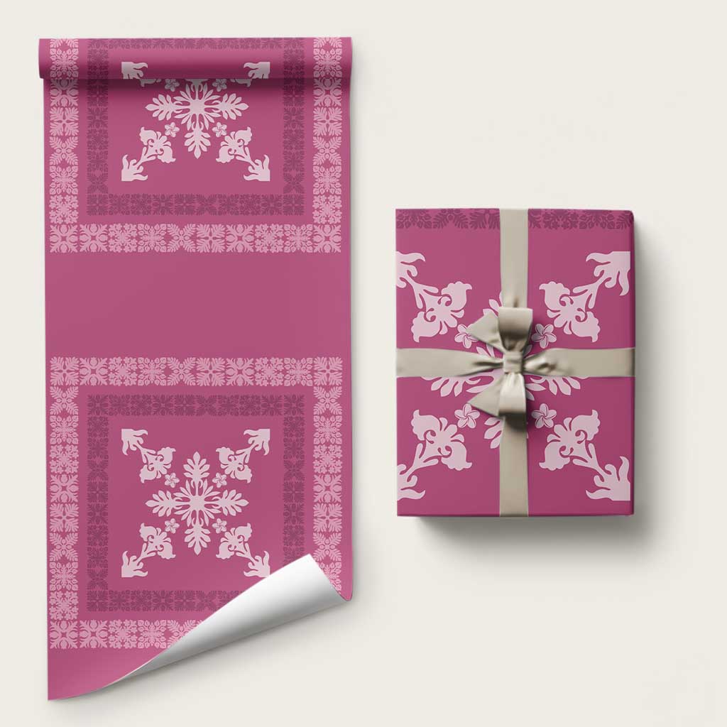Hawaiian Quilt Block Design Wrapping Paper Pink Hawaii Culture Motifs - Polynesian Pride