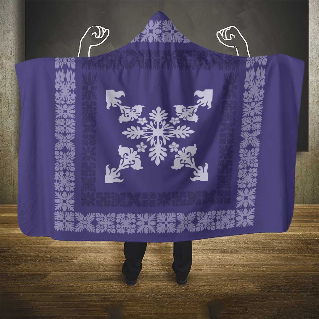 Hawaiian Quilt Block Design Hooded Blanket Purple Hawaii Culture Motifs - Polynesian Pride