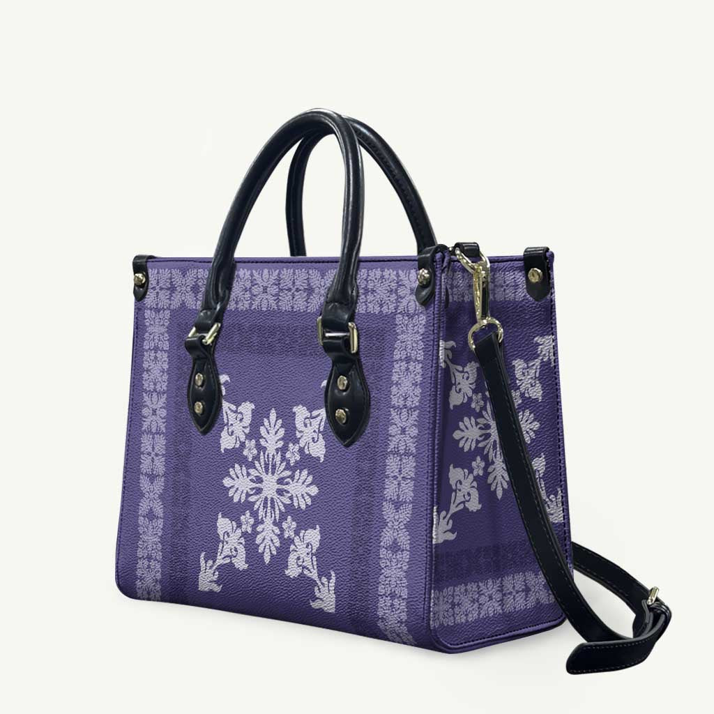 Hawaiian Quilt Block Design Leather Bag Purple Hawaii Culture Motifs - Polynesian Pride