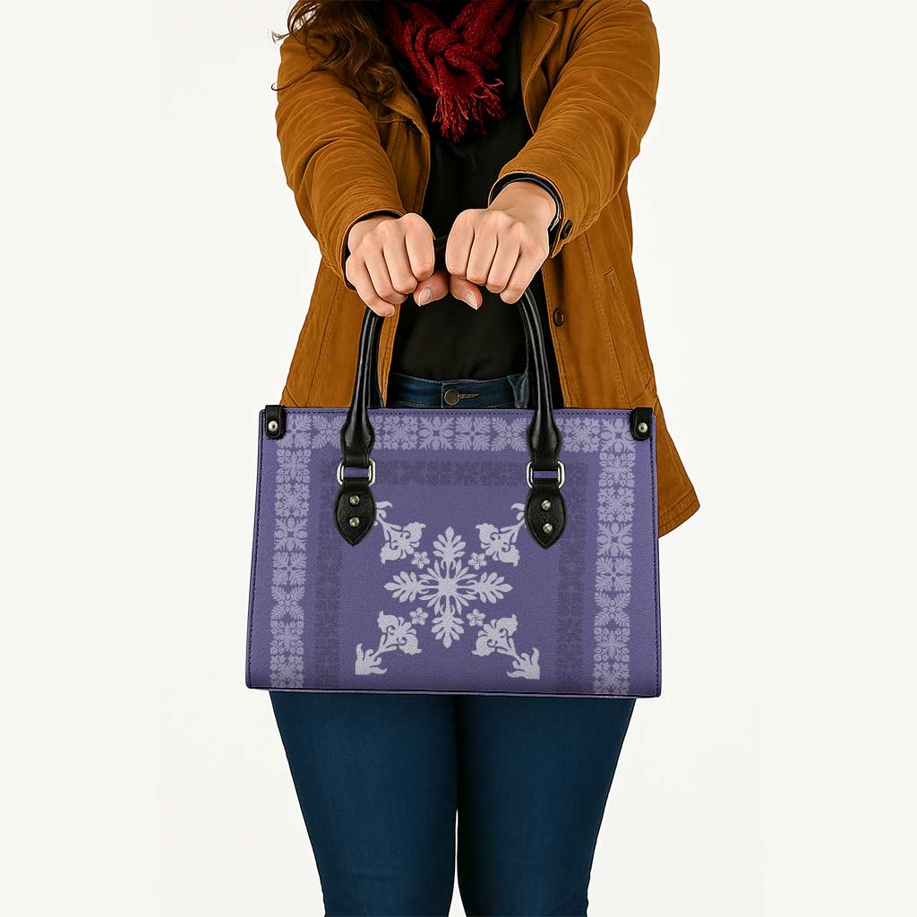 Hawaiian Quilt Block Design Leather Bag Purple Hawaii Culture Motifs LT9 - Polynesian Pride