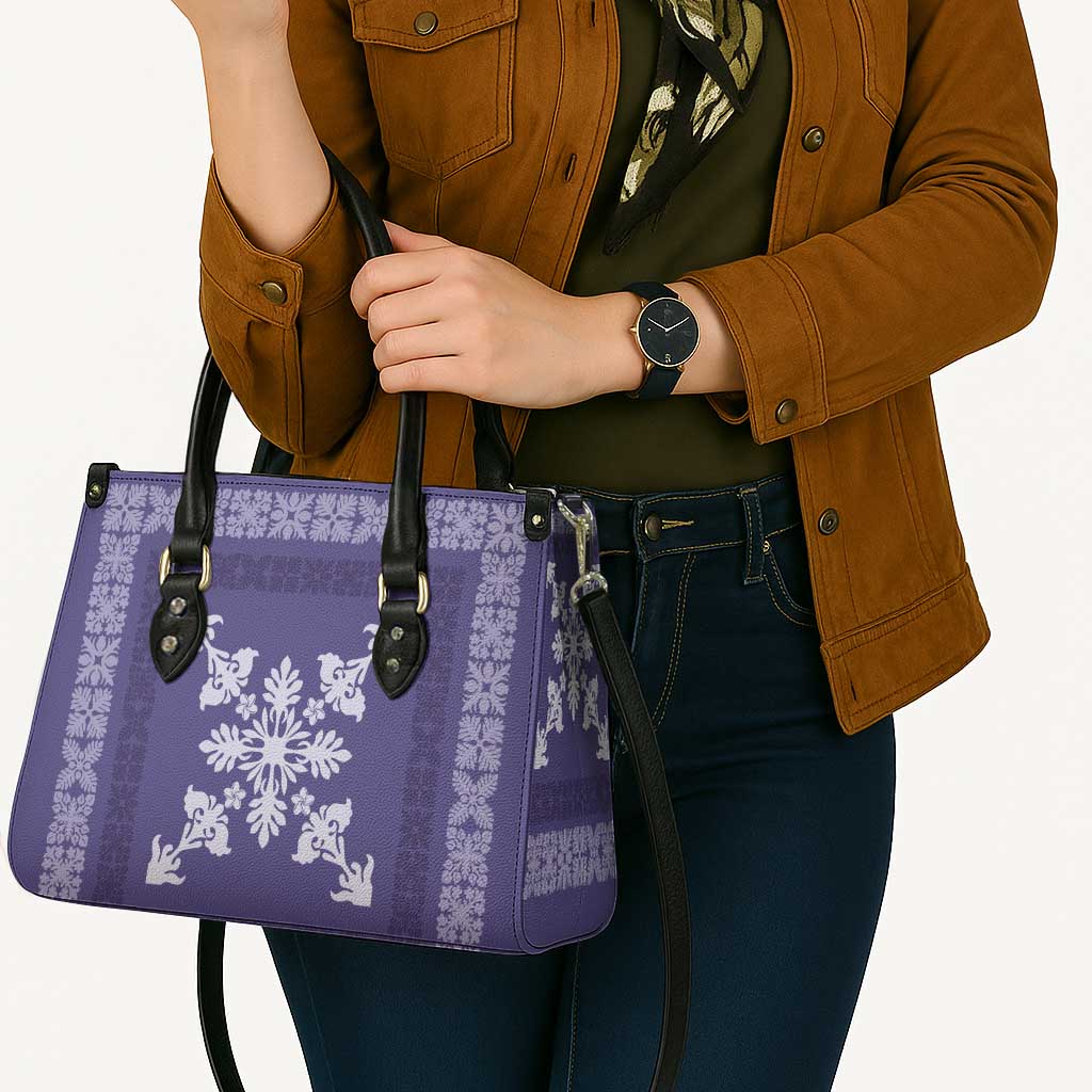 Hawaiian Quilt Block Design Leather Bag Purple Hawaii Culture Motifs LT9 - Polynesian Pride