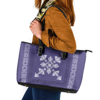 Hawaiian Quilt Block Design Leather Tote Bag Purple Hawaii Culture Motifs - Polynesian Pride