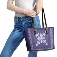 Hawaiian Quilt Block Design Leather Tote Bag Purple Hawaii Culture Motifs - Polynesian Pride