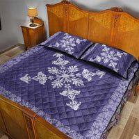 Hawaiian Quilt Block Design Quilt Bed Set Purple Hawaii Culture Motifs - Polynesian Pride