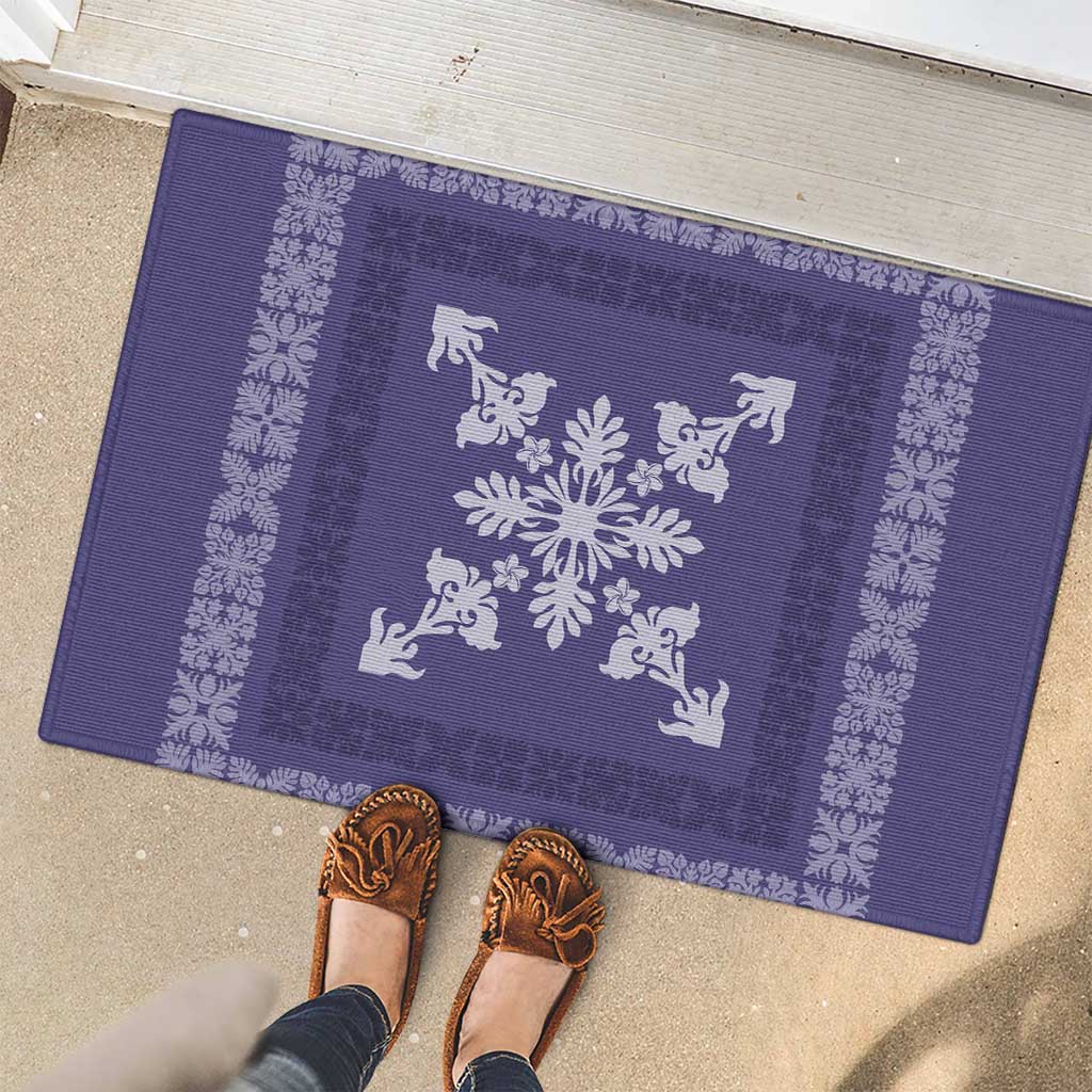 Hawaiian Quilt Block Design Rubber Doormat Purple Hawaii Culture Motifs LT9 - Polynesian Pride