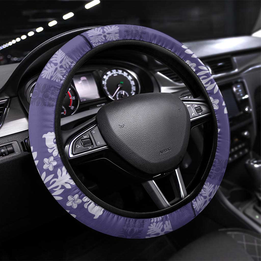 Hawaiian Quilt Block Design Steering Wheel Cover Purple Hawaii Culture Motifs - Polynesian Pride