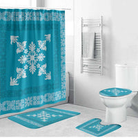 Hawaiian Quilt Block Design Bathroom Set Teal Hawaii Culture Motifs - Polynesian Pride