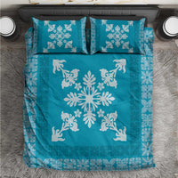 Hawaiian Quilt Block Design Bedding Set Teal Hawaii Culture Motifs LT9 Teal - Polynesian Pride