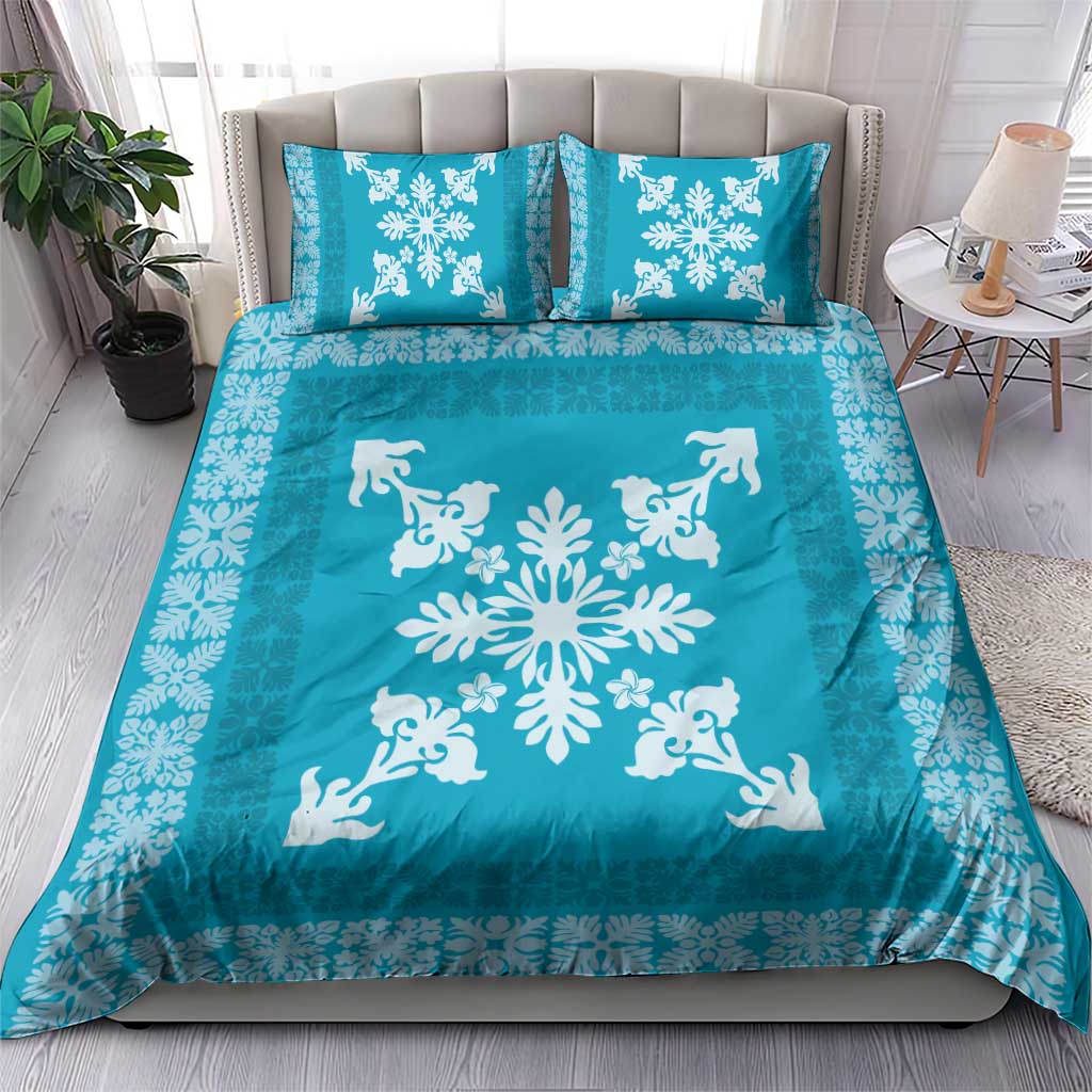 Hawaiian Quilt Block Design Bedding Set Teal Hawaii Culture Motifs LT9 - Polynesian Pride