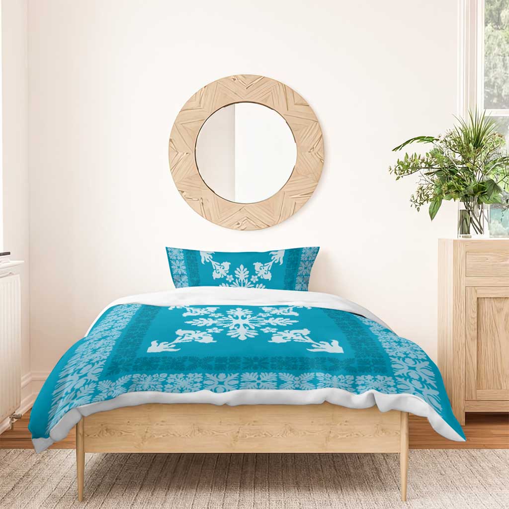 Hawaiian Quilt Block Design Bedding Set Teal Hawaii Culture Motifs LT9 - Polynesian Pride