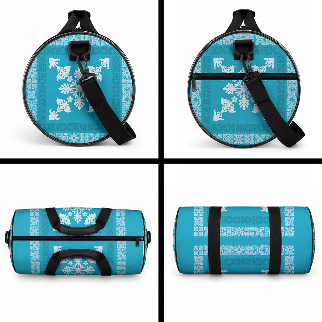 Hawaiian Quilt Block Design Duffle Bag Teal Hawaii Culture Motifs LT9 - Polynesian Pride