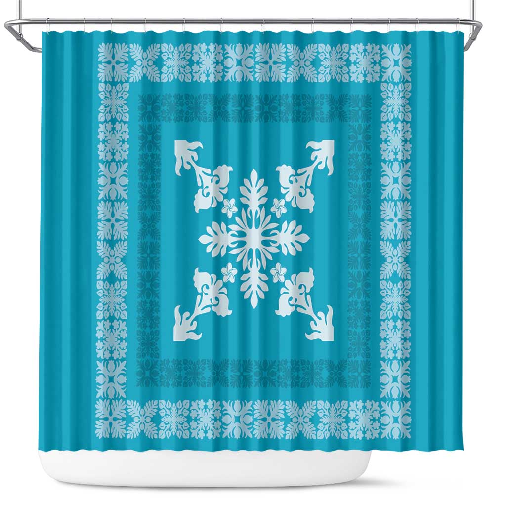 Hawaiian Quilt Block Design Shower Curtain Teal Hawaii Culture Motifs LT9 Teal - Polynesian Pride