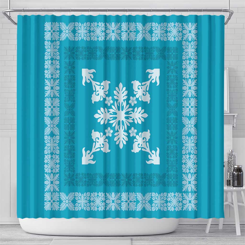 Hawaiian Quilt Block Design Shower Curtain Teal Hawaii Culture Motifs LT9 - Polynesian Pride