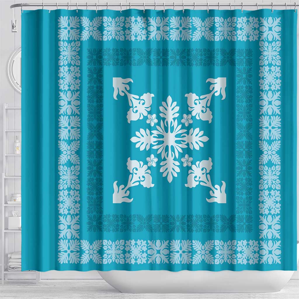 Hawaiian Quilt Block Design Shower Curtain Teal Hawaii Culture Motifs LT9 - Polynesian Pride