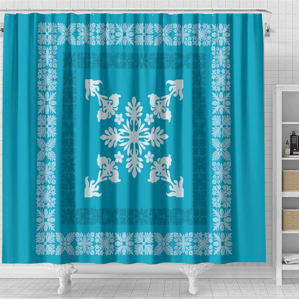 Hawaiian Quilt Block Design Shower Curtain Teal Hawaii Culture Motifs LT9 - Polynesian Pride