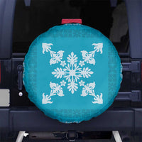 Hawaiian Quilt Block Design Spare Tire Cover Teal Hawaii Culture Motifs - Polynesian Pride