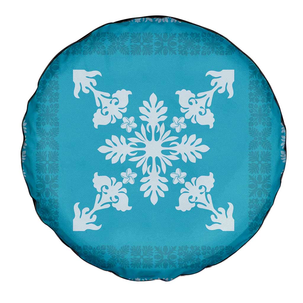 Hawaiian Quilt Block Design Spare Tire Cover Teal Hawaii Culture Motifs - Polynesian Pride