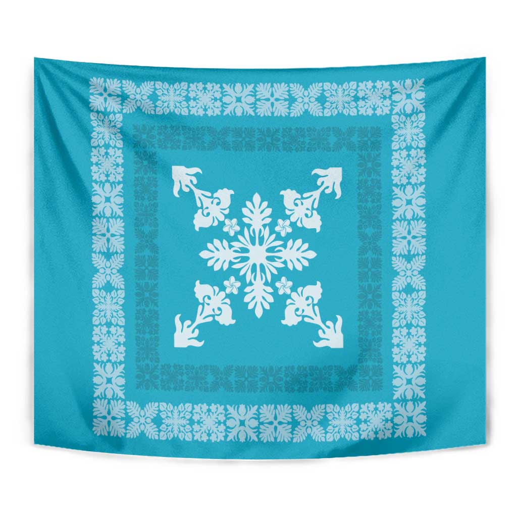 Hawaiian Quilt Block Design Tapestry Teal Hawaii Culture Motifs - Polynesian Pride