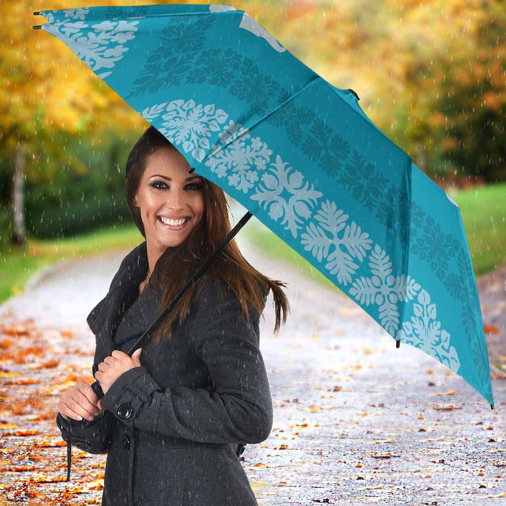 Hawaiian Quilt Block Design Umbrella Teal Hawaii Culture Motifs - Polynesian Pride