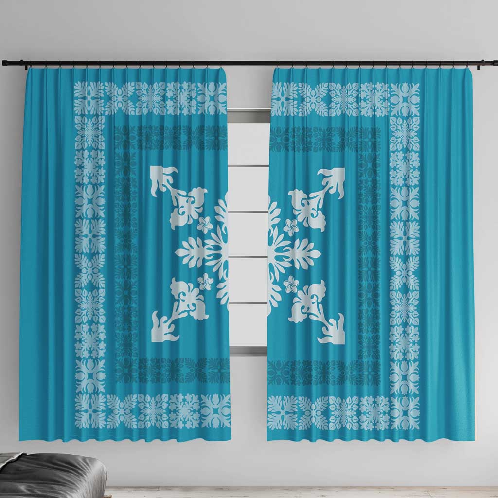 Hawaiian Quilt Block Design Window Curtain Teal Hawaii Culture Motifs - Polynesian Pride