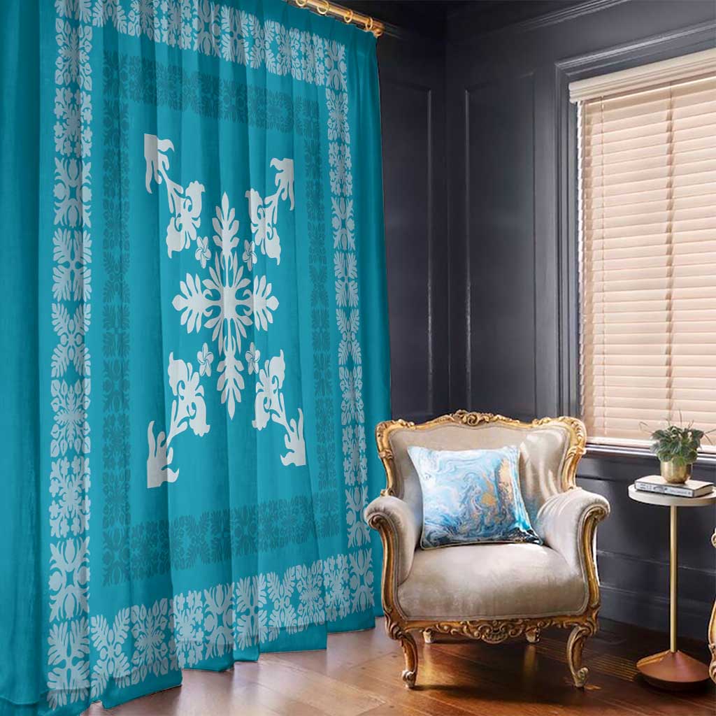 Hawaiian Quilt Block Design Window Curtain Teal Hawaii Culture Motifs - Polynesian Pride
