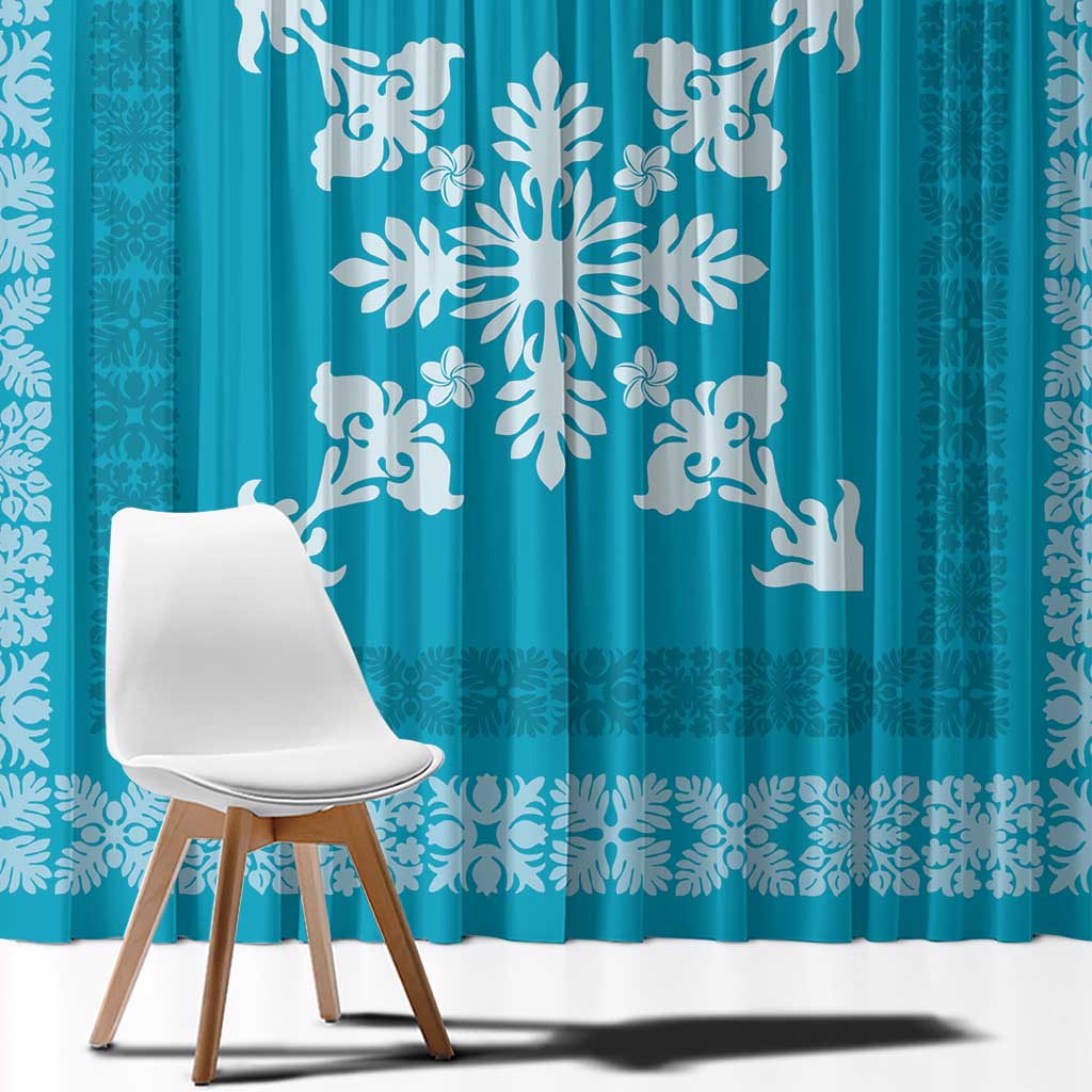 Hawaiian Quilt Block Design Window Curtain Teal Hawaii Culture Motifs - Polynesian Pride