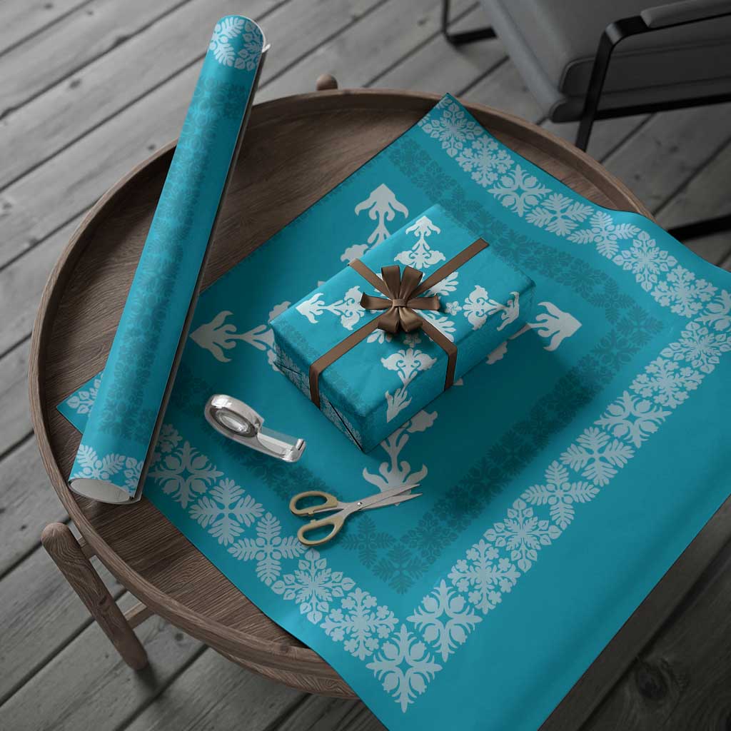 Hawaiian Quilt Block Design Wrapping Paper Teal Hawaii Culture Motifs - Polynesian Pride