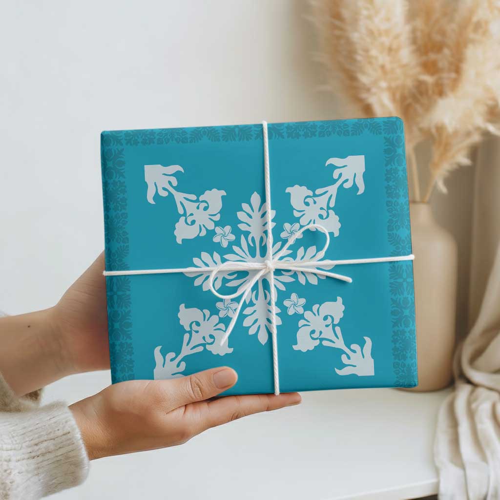 Hawaiian Quilt Block Design Wrapping Paper Teal Hawaii Culture Motifs - Polynesian Pride