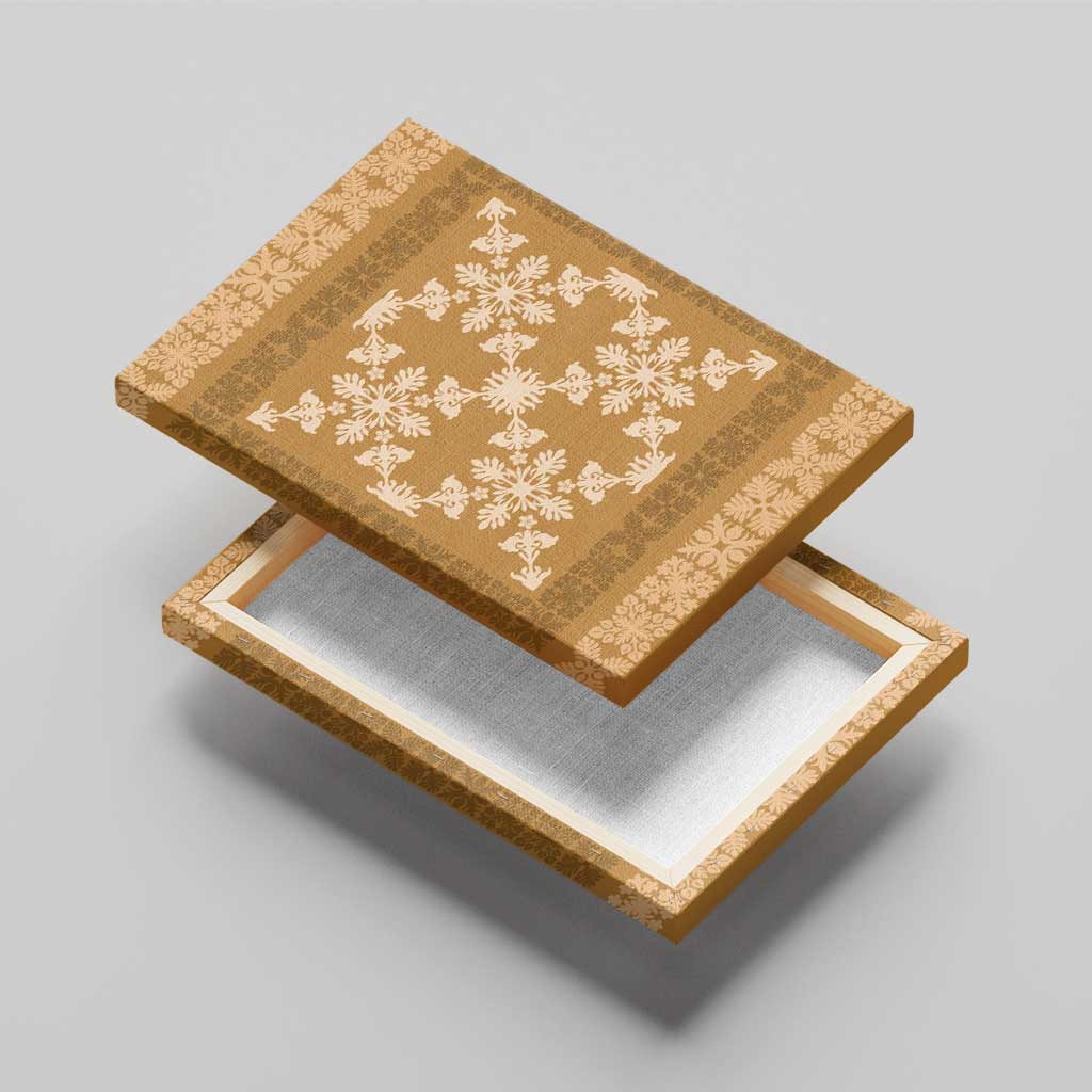 Hawaiian Quilt Pattern Canvas Wall Art Gold Hawaii Culture Tropical - Polynesian Pride