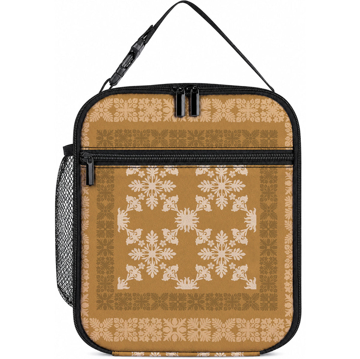 Hawaiian Quilt Pattern Lunch Bag Gold Hawaii Culture Tropical LT9 10.2 × 8.3 × 4.3 inch Gold - Polynesian Pride