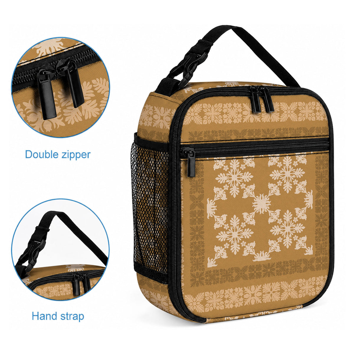 Hawaiian Quilt Pattern Lunch Bag Gold Hawaii Culture Tropical LT9 - Polynesian Pride