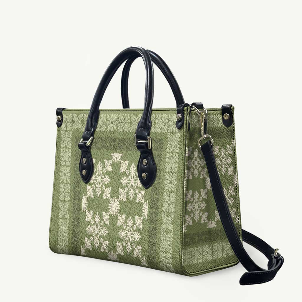 Hawaiian Quilt Pattern Leather Bag Lime Hawaii Culture Tropical - Polynesian Pride