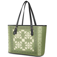 Hawaiian Quilt Pattern Leather Tote Bag Lime Hawaii Culture Tropical - Polynesian Pride