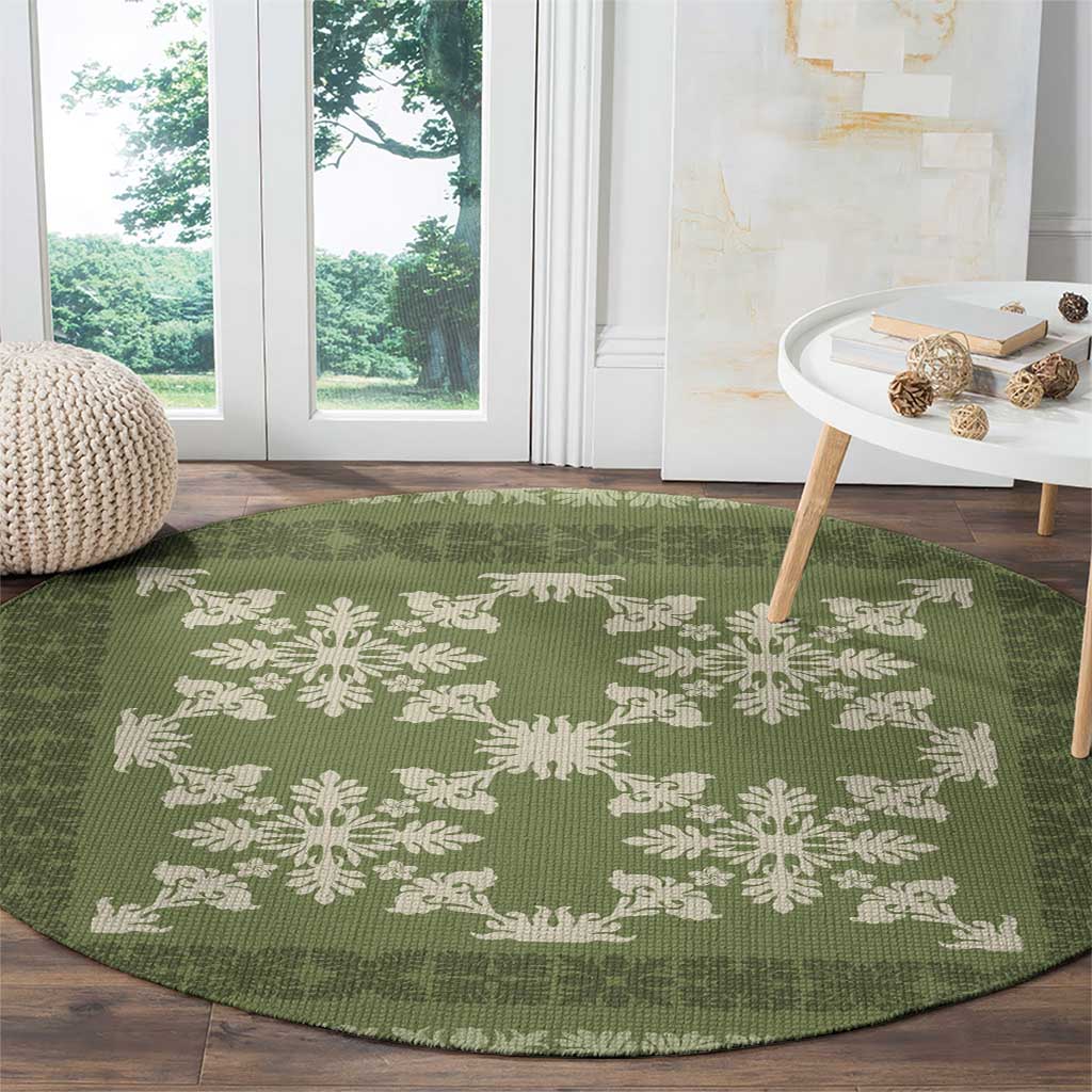 Hawaiian Quilt Pattern Round Carpet Lime Hawaii Culture Tropical - Polynesian Pride