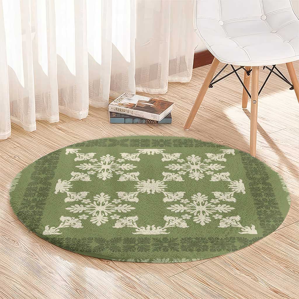 Hawaiian Quilt Pattern Round Carpet Lime Hawaii Culture Tropical - Polynesian Pride