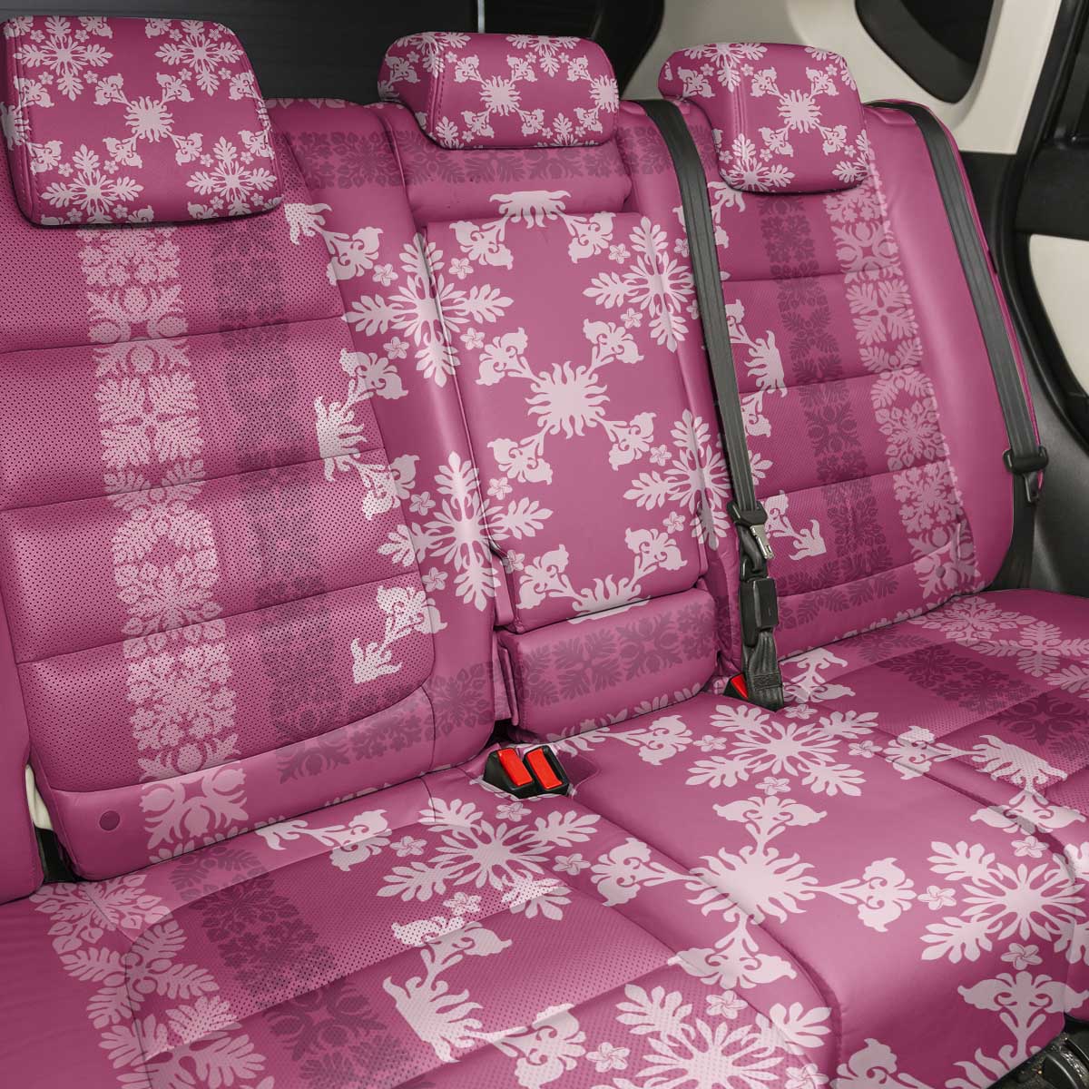 Hawaiian Quilt Pattern Back Car Seat Cover Pink Hawaii Culture Tropical - Polynesian Pride