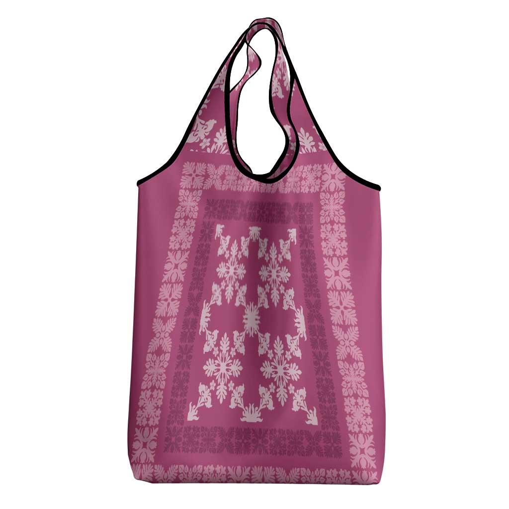 Hawaiian Quilt Pattern Grocery Bag Pink Hawaii Culture Tropical - Polynesian Pride