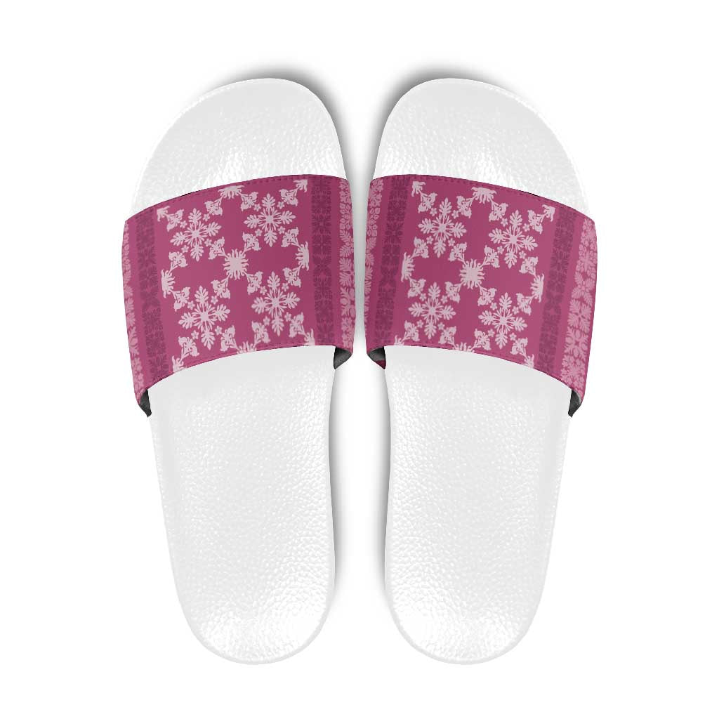 Hawaiian Quilt Pattern Slide Sandals Pink Hawaii Culture Tropical - Polynesian Pride