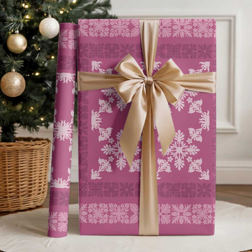 Hawaiian Quilt Pattern Wrapping Paper Pink Hawaii Culture Tropical - Polynesian Pride