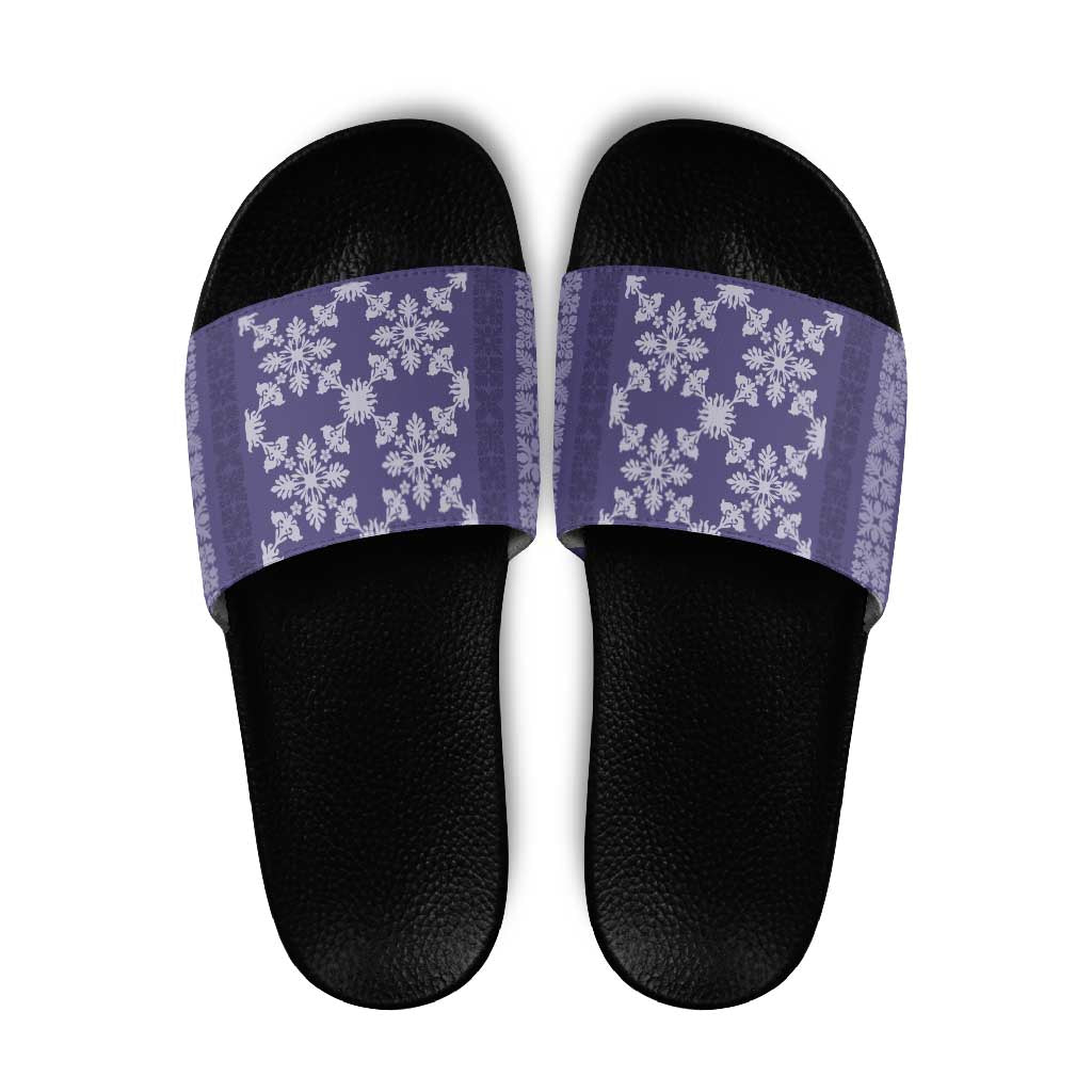 Hawaiian Quilt Pattern Slide Sandals Purple Hawaii Culture Tropical - Polynesian Pride